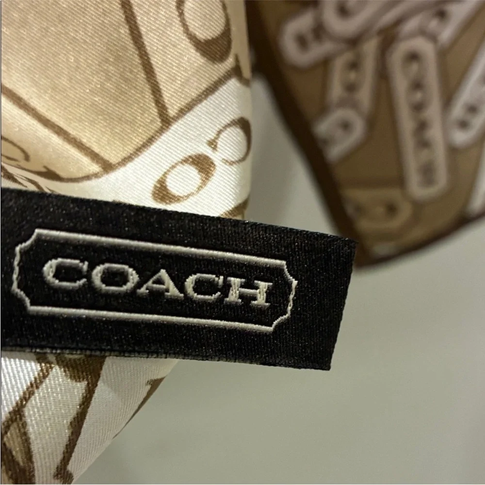 Coach Cream and Brown Logo Silk Scarf - Picture 5 of 6